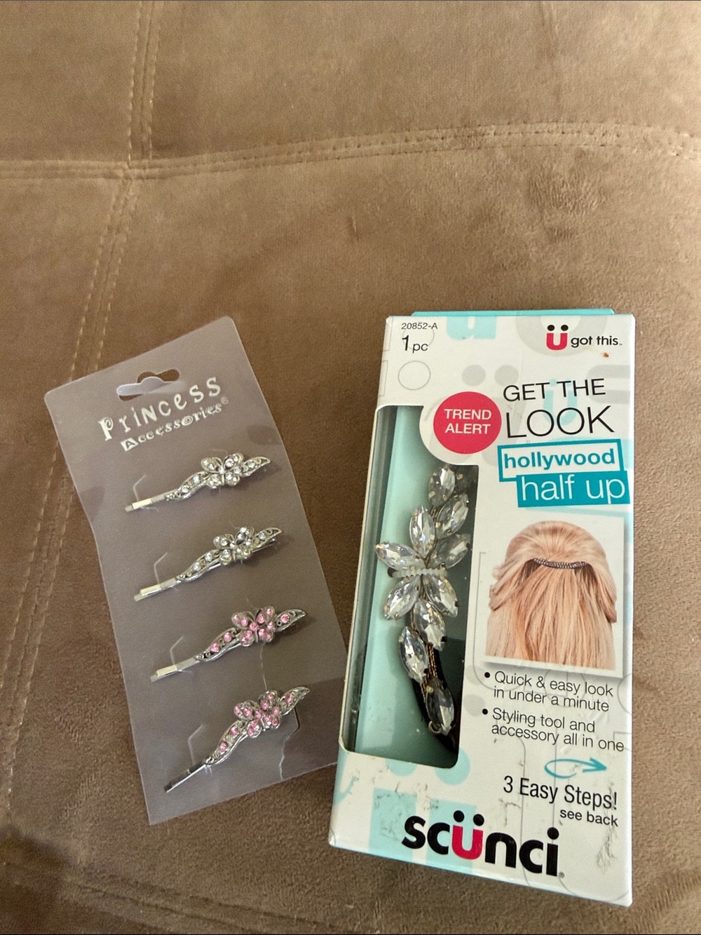 scunci Hollywood Half Up Crystal Hair Clip and Pink/Silver Accent Clips